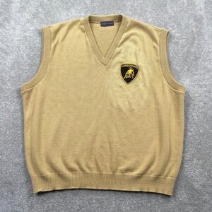 Andrew Rohan Mens Lamborghini V-Neck Sweater Vest Tan Made in USA XL
